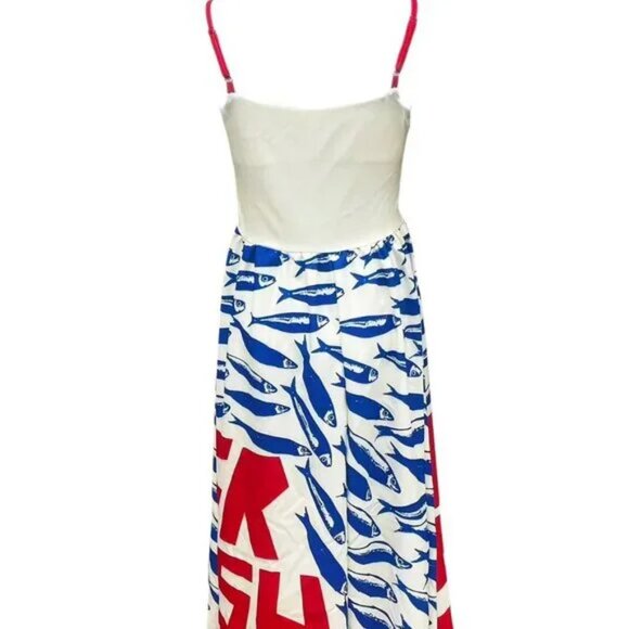 Market Fresh Sardines Red & Blue Dress + Muted Teal Tie Front Sheer Top (Bundle) - Picture 4 of 9